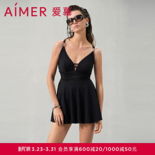 爱慕清浪逐夏女士性感夏季 连体泳衣AM689301 深V裙式