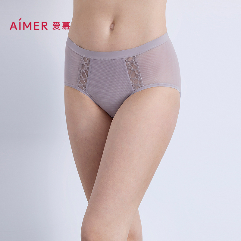 爱慕自然脉络内裤女棉质里裆性感蕾丝中腰平角裤AM23B611