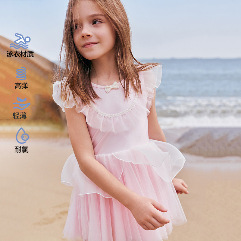 爱慕儿童泳装25新款蝴蝶飞飞女童带帽连体礼服公主泳衣AK167E621