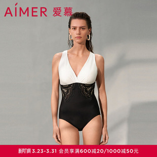 爱慕繁华之上女士夏季 沙滩海边游泳性感深V连体泳衣AM689741