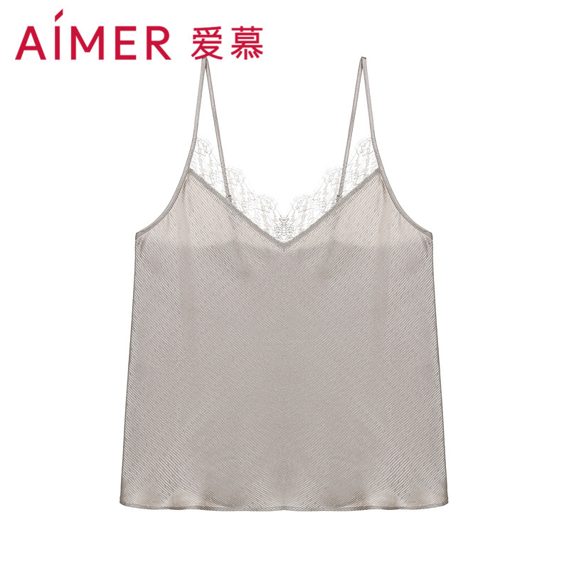 爱慕正品打底内衣女内搭桑蚕丝纯色真丝夏季性感V领蕾丝吊带背心