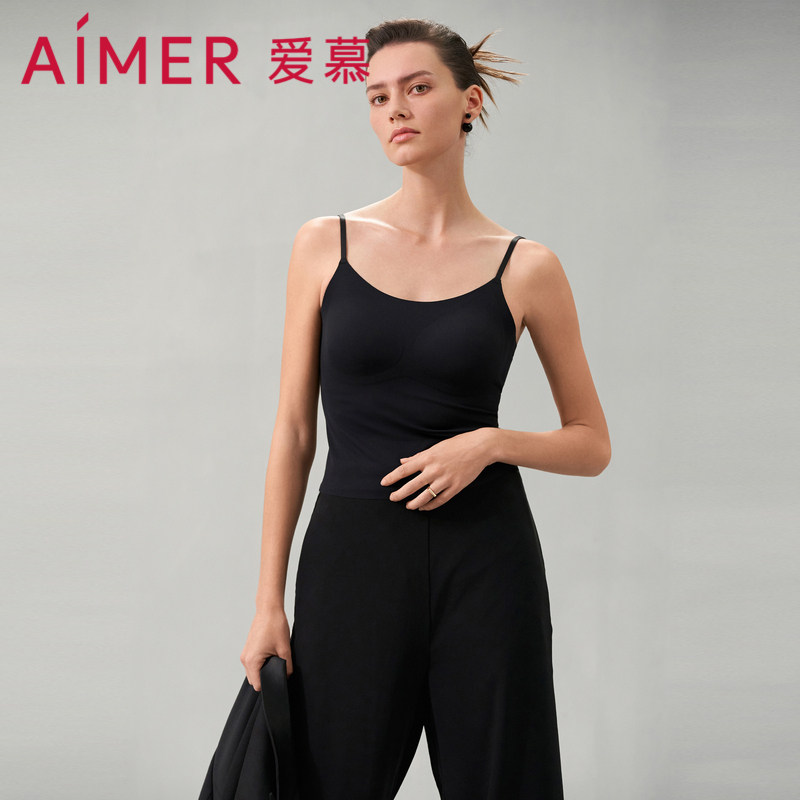爱慕正品打底女士夏低圆领U型美背带胸垫长背心吊带吊衣AM719481