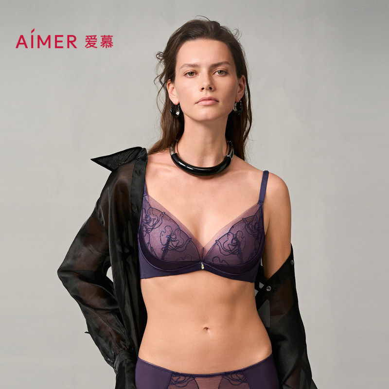 爱慕玫瑰丝语内衣女3/4无钢圈水袋模杯蕾丝小胸聚拢文胸AM14A061