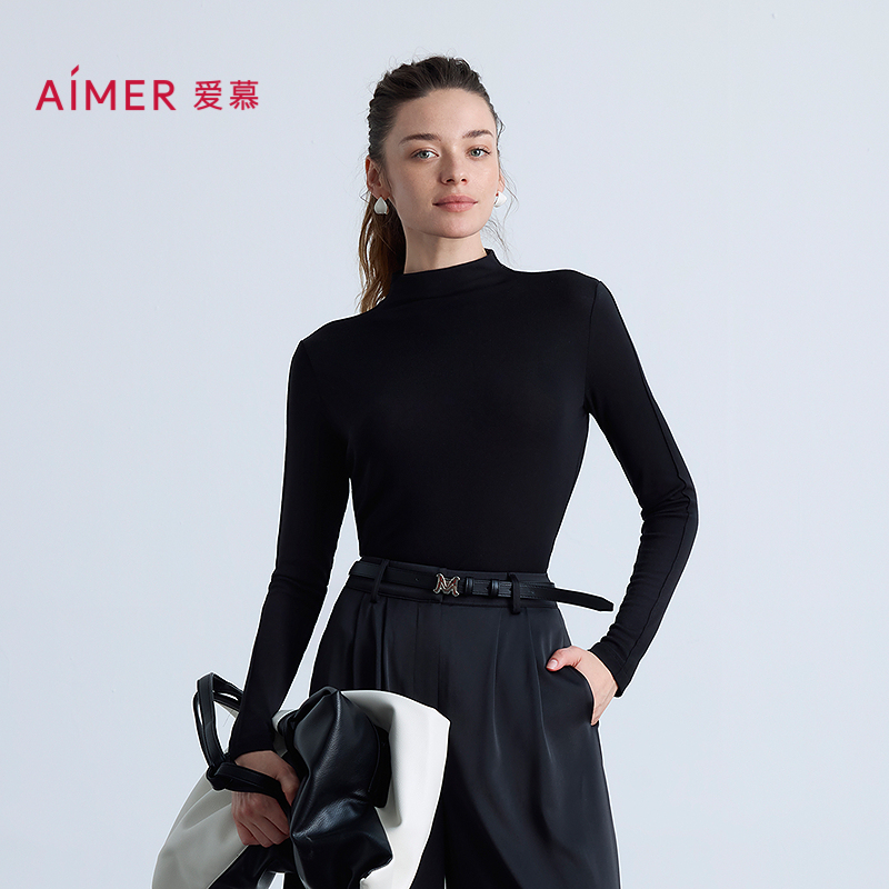 爱慕25秋冬云柔搭底保暖女士小高领/圆领长袖打底上衣AM72B843