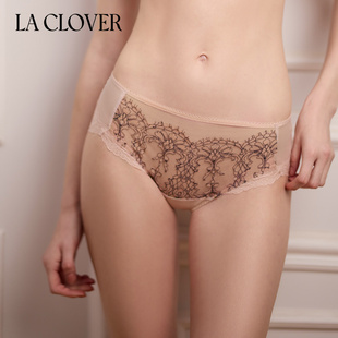 兰卡文(LA CLOVER)萌动初心蕾丝刺绣花片中腰三角裤内裤女LC22YX1