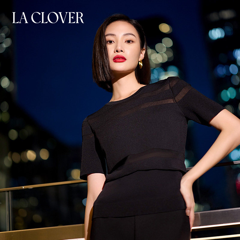【25春夏】La Clover留恋时光针织短袖极简风圆领T恤女CC72AJ1