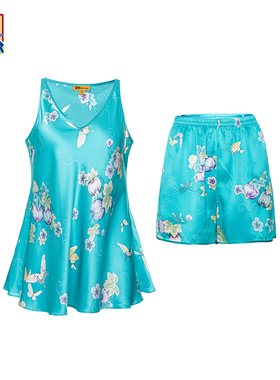 爱慕皇锦睡衣女士背心短裤桑蚕丝分身套装家居服HJ21422