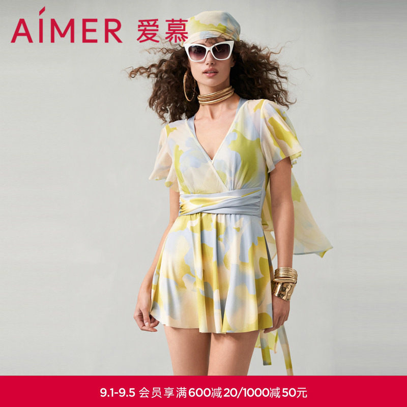爱慕半夏清光女士春夏性感连体带袖裙式泳衣AM689752图片