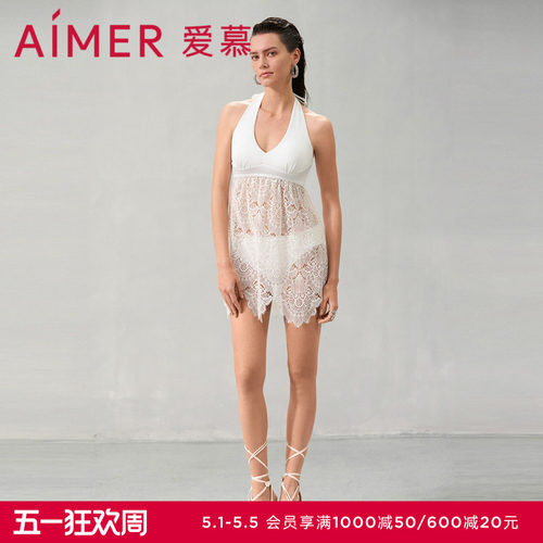 爱慕繁华之上泳衣女春夏深V裙式蕾丝性感分身泳衣AM679741