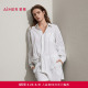 爱慕盐系条纹春夏睡衣女含桑蚕丝棉质可外穿家居大衬衫 AM45C701