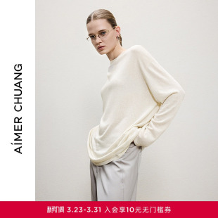 AIMER CHUANG相蕴3春夏女针织亚麻混纺圆领长袖上衣CA812272