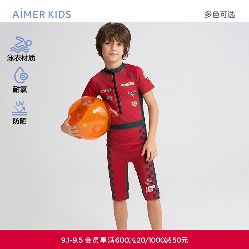 爱慕儿童赛车总动员系列夏男孩耐氯短袖五分裤连体/分身泳衣套装图片