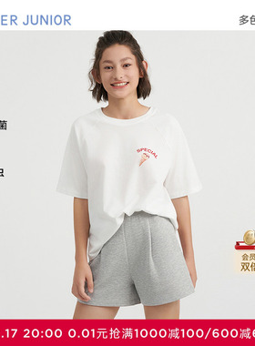 爱慕少女冰冰甜酷冰淇淋少女抗菌套头短袖上衣/三分睡裤AJ142E143