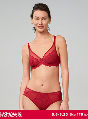 3条179元|爱慕内裤女本命年红色棉质底裆蕾丝中腰三角内裤马年