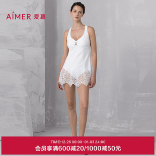 爱慕夏时女士海边性感蕾丝裙式 连体泳衣AM68B313