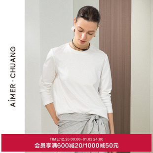 AIMER T恤上衣CA721793 CHUANG不染2夏女士棉质双面布圆领长袖