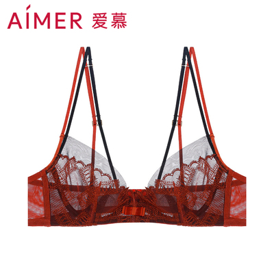 专柜正品爱慕内衣薄款大胸显小性感蕾丝红色本命年文胸罩AM136961
