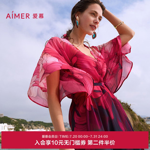愛慕25夏女士花顏沙灘海邊溫泉輕薄性感外披上衣AM60A901