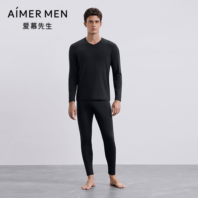 爱慕先生秋冬季舒暖含真丝秋裤男士松紧腰打底保暖长裤NS73M941