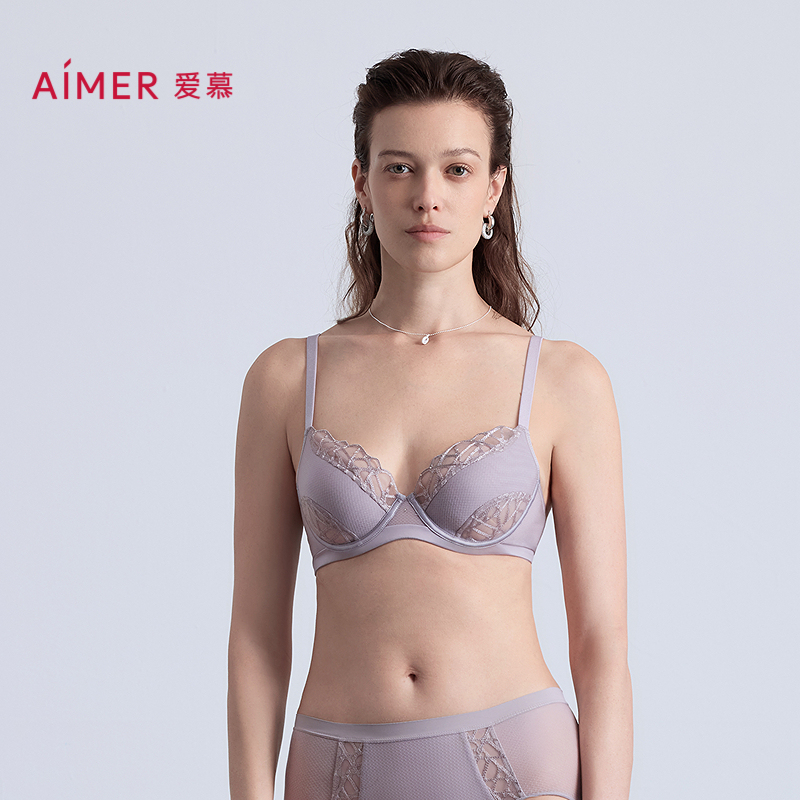 爱慕自然脉络内衣女3/4软托薄杯大胸显小大罩杯蕾丝文胸AM13B611