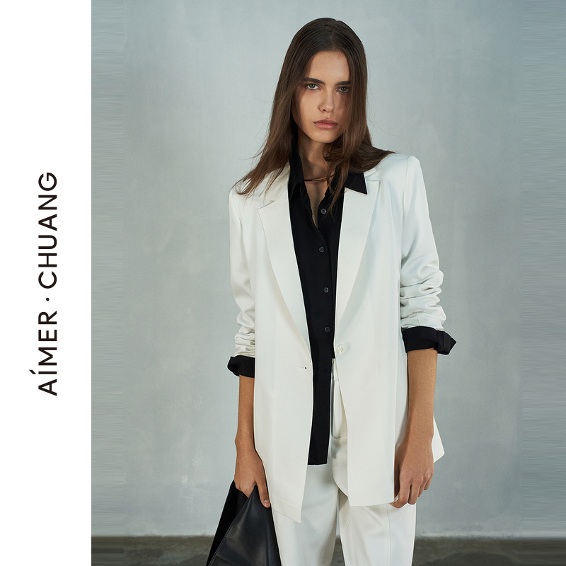 爱慕·CHUANG春秋季外穿女百搭双面布平驳头长袖西服外套CA811282
