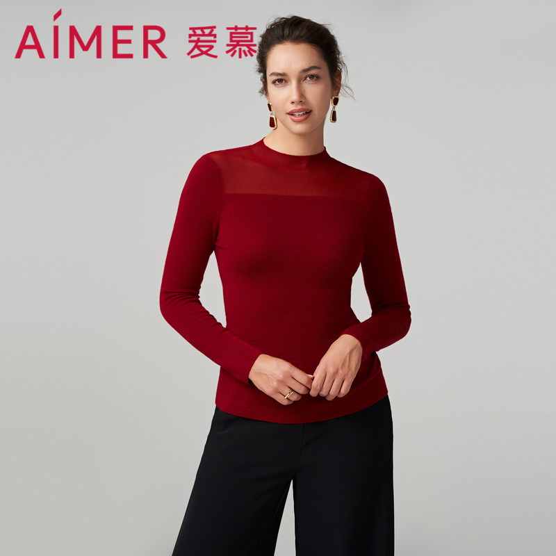 爱慕轻盈针织保暖内衣女本命年红品小高领长袖上衣打底衣AM729102