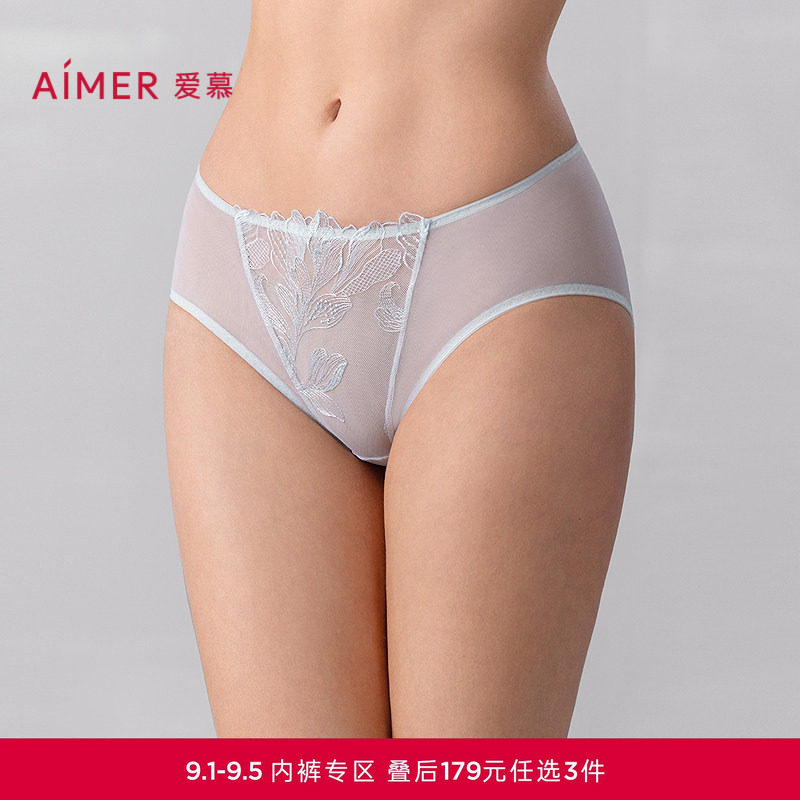 3条179元|爱慕一路生花内裤女棉底裆抗菌性感蕾丝中腰平角裤图片