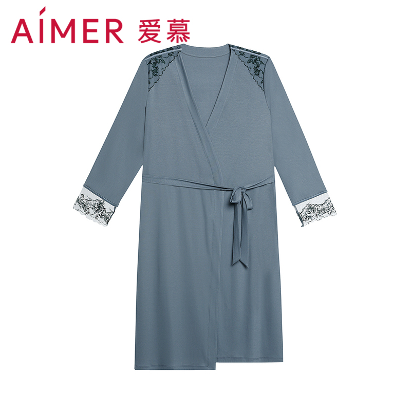 爱慕睡衣女士夏季薄款性感长袖莫代尔中长睡袍家居服AM488791