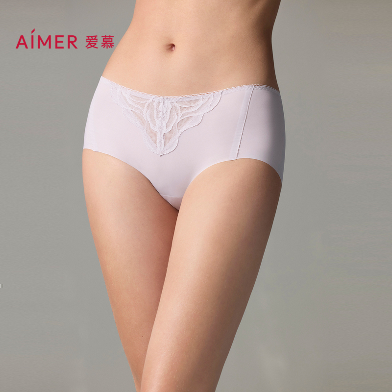爱慕净痕蕾丝中腰平角内裤