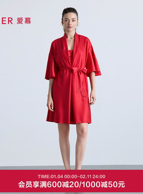 爱慕25秋冬新款睡衣女好事将近本命年红品睡袍结婚AM48B601