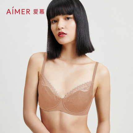 爱慕内衣女烛影软支撑大胸显小蕾兔耳朵精美蕾丝薄杯文胸AM137011