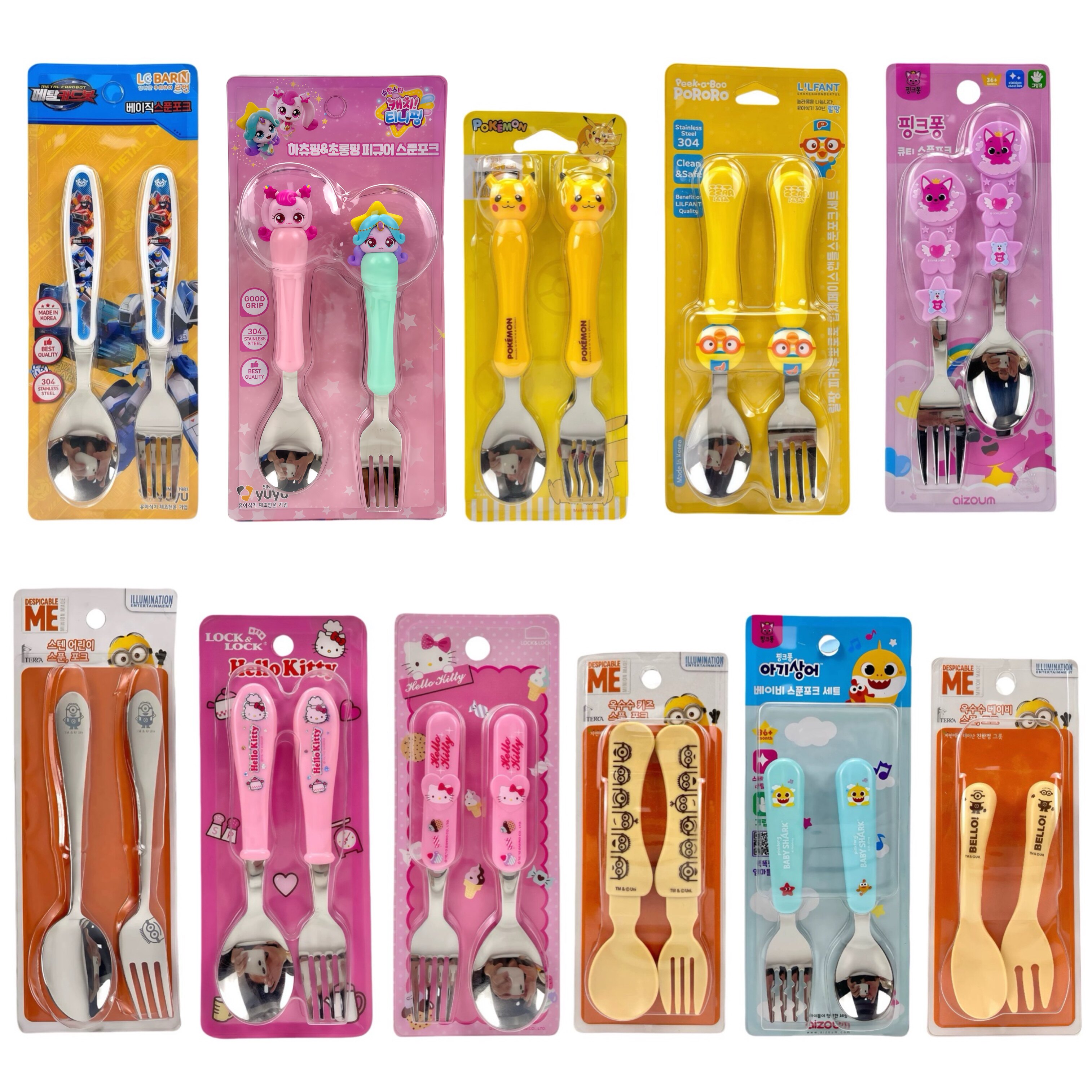 韩国进口勺叉 儿童卡通多款kt猫皮卡丘小黄人不锈钢 看详情说明