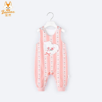 宝然女宝宝衣服秋装背带裤女童吊带裤公主百塔连体裤开裆粉色6208
