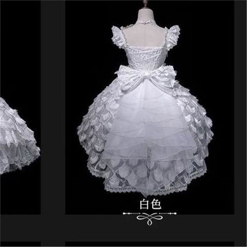 雀之羽lolita原创洋装jsk甜美花嫁重工连衣裙吊带日常拖尾洛丽塔