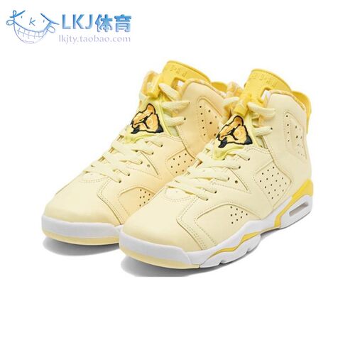 AJ6花卉黄刺绣柠檬黄篮球鞋