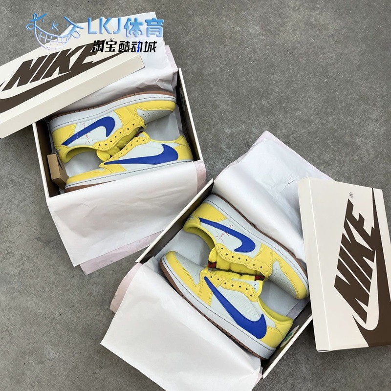 AJ1TS联名灰蓝黄倒钩低帮篮球鞋