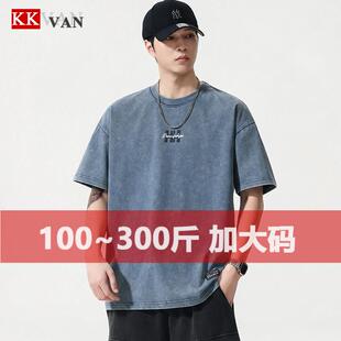 复古做旧炒雪花T恤男宽松潮牌水洗印花短袖 夏季 T恤 男装 300斤大码