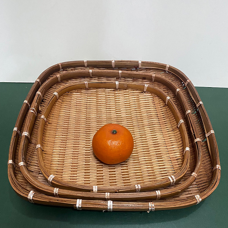 手工竹编圆簸箕竹筛竹篮图片