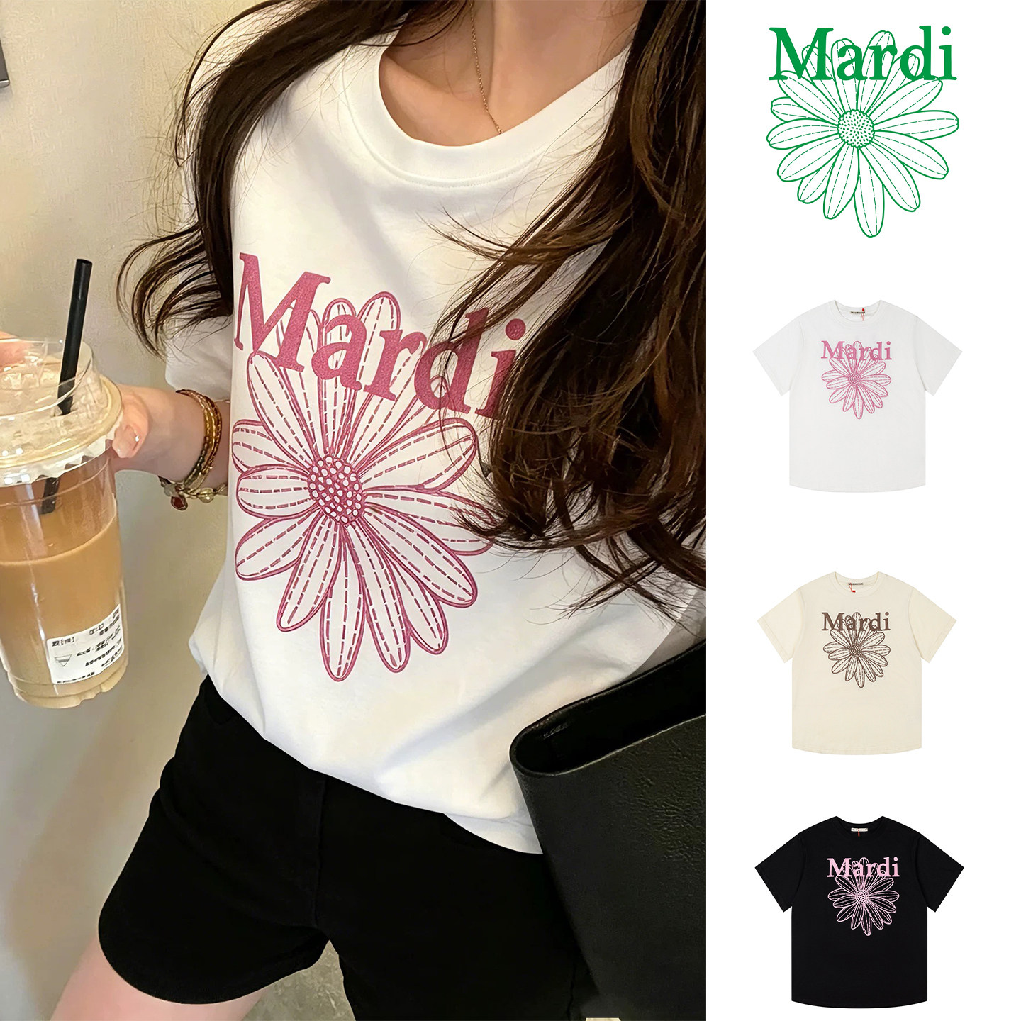 Mardi小雏菊刺绣纯棉短袖T恤女潮图片