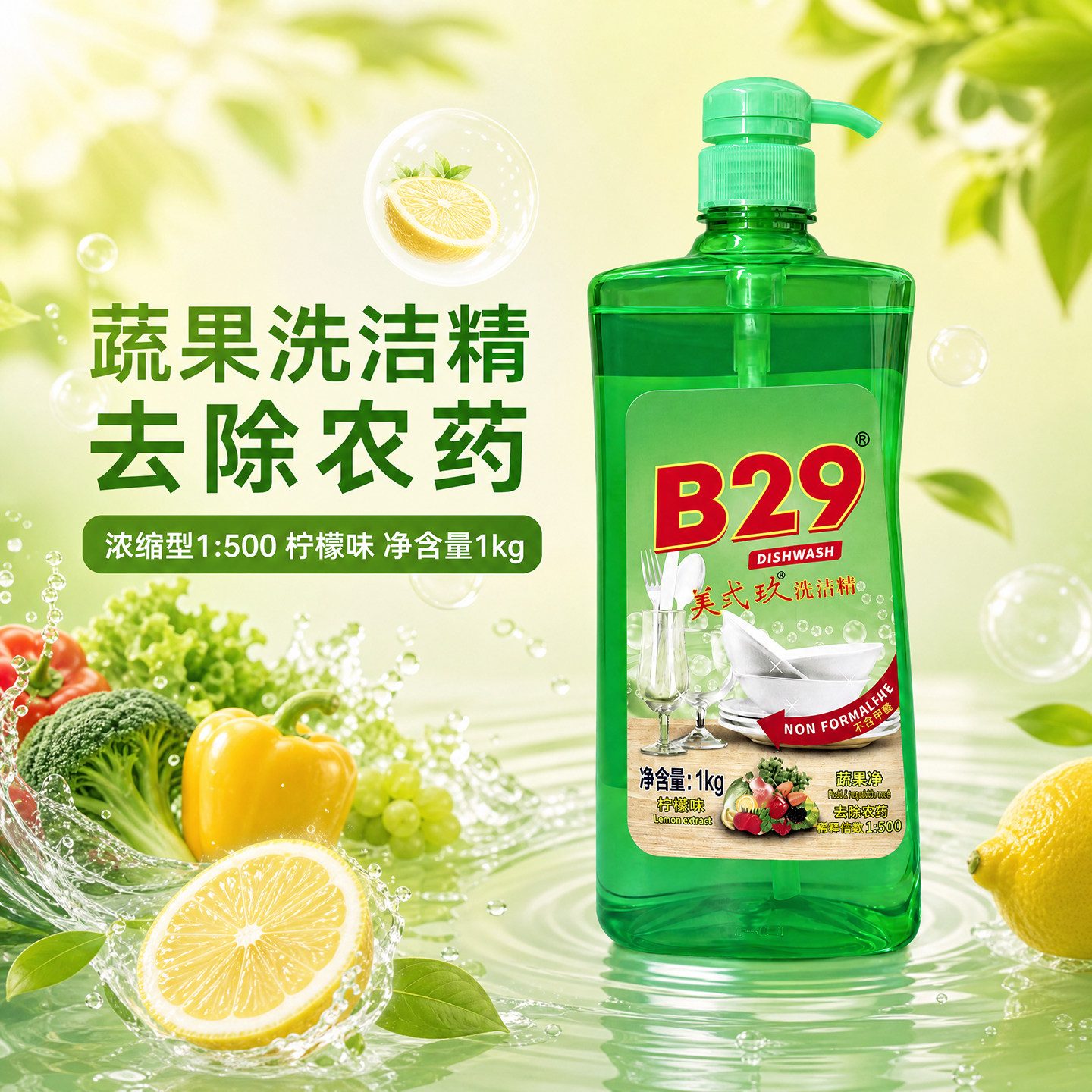 美贰玖b29美弍玖美二九蔬果净浓缩型厨房果蔬专用洗洁精1kg去农残
