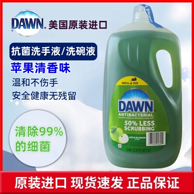 美国P&G宝洁DAWN浓缩抑菌洗手液洗碗精洗洁精2.66L果蔬宠物苹果味