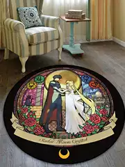Sailor Moon Floor Mat Is Water-Absorbent, Waterproof, Oil-Proof, Non-Slip for Bedroom, Computer Chair, Square Cradle, Round Cat Carpet, Foot Mat