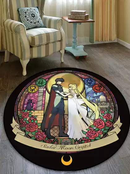 Sailor Moon Floor Mat Is Water-Absorbent, Waterproof, Oil-Proof, Non-Slip for Bedroom, Computer Chair, Square Cradle, Round Cat Carpet, Foot Mat