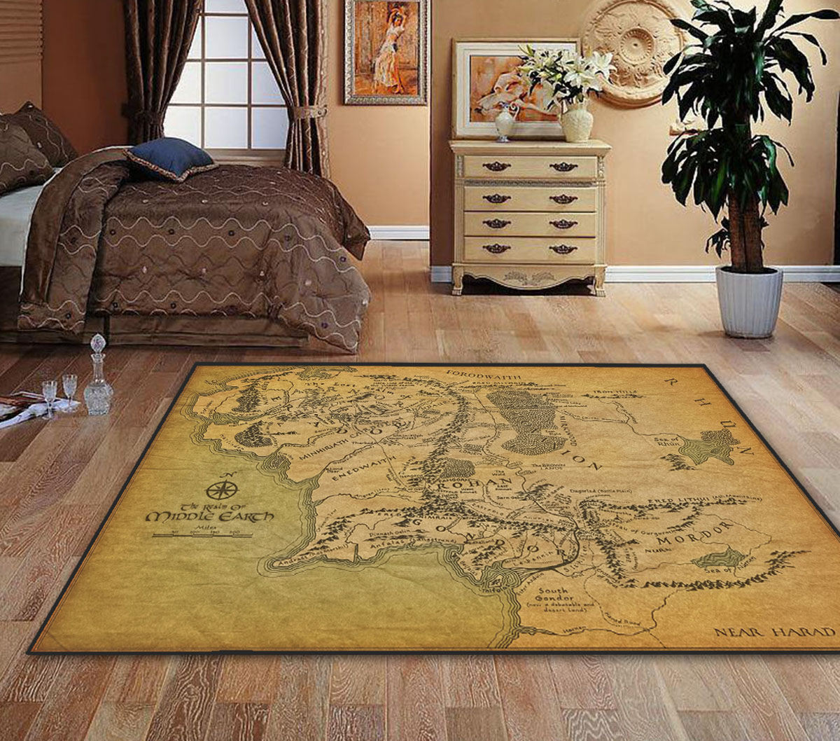 魔戒指环王中土地图美式复古满铺超大地毯垫家用客厅茶几防滑吸水
