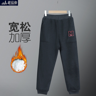 胖童装男童高腰加绒裤子青少年运动裤加厚棉裤男孩加肥加大休闲裤