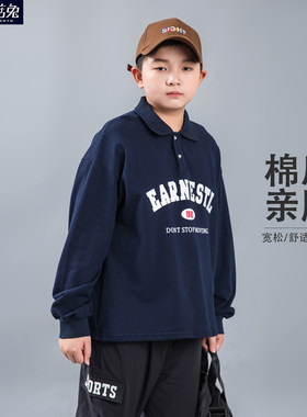 胖男童长袖t恤青少年polo衫儿童洋气翻领打底男孩初中生大码春装