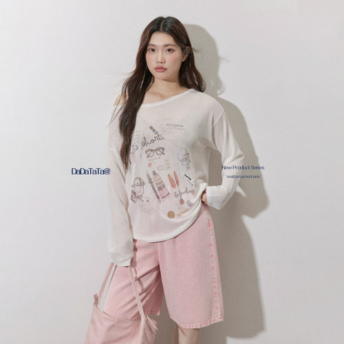 晶咕白标DADATATA 7月新品【涂鸦札记】微胖mm涂鸦大码长袖T恤女