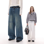 弯刀牛仔裤 腰部花苞松紧水洗美式 女 治梨有方 晶咕白标DADATATA