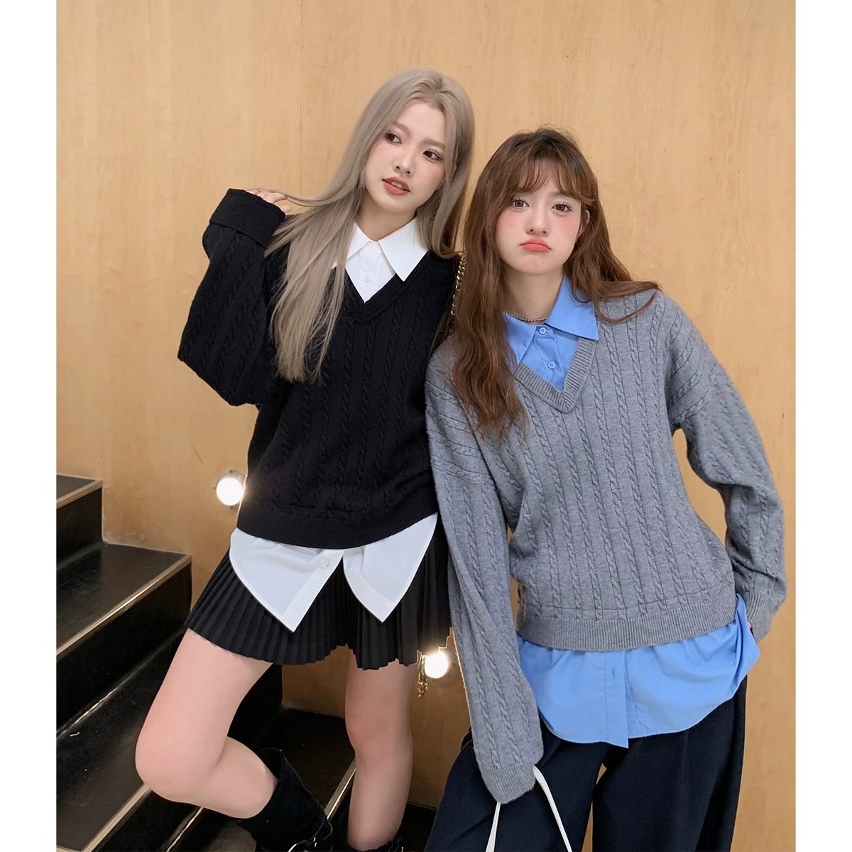 晶咕白标DADATATA衬衫针织假两件毛衣女大码上衣,女装/女士精品,毛衣,淘宝优惠券,粉丝福利购,淘宝优惠卷