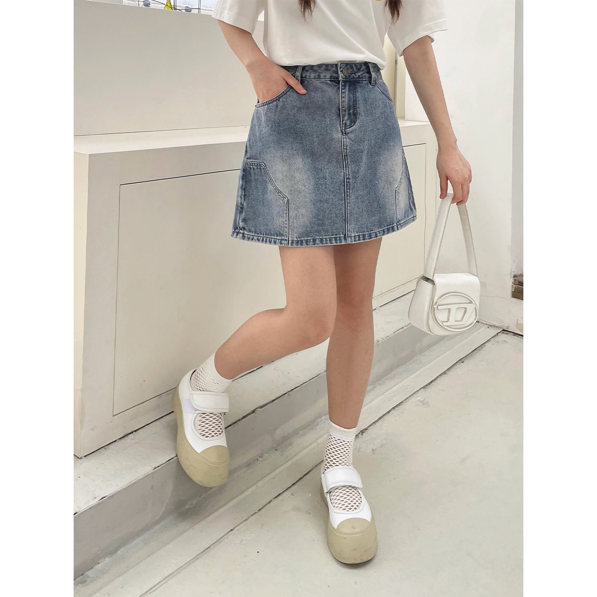 晶咕白标DADATATA短款复古牛仔半裙女秋季大码裙子,女装/女士精品,半身裙,淘宝优惠券,粉丝福利购,淘宝优惠卷